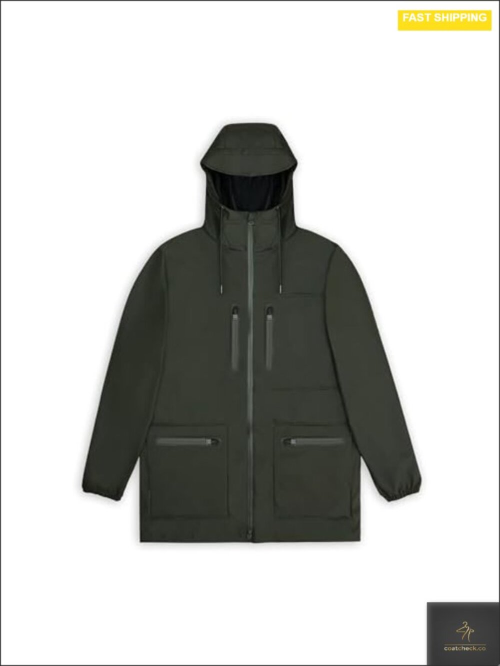 Unisex Waterproof PU Raincoat with Adjustable Hood, Cargo Pockets